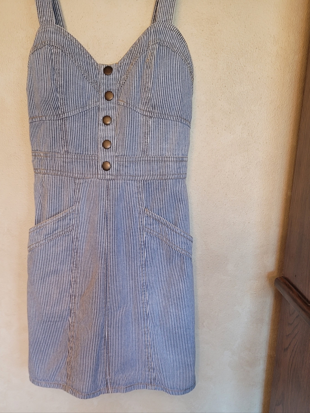 Blue and White Railroad Style Striped Smocked Sundress